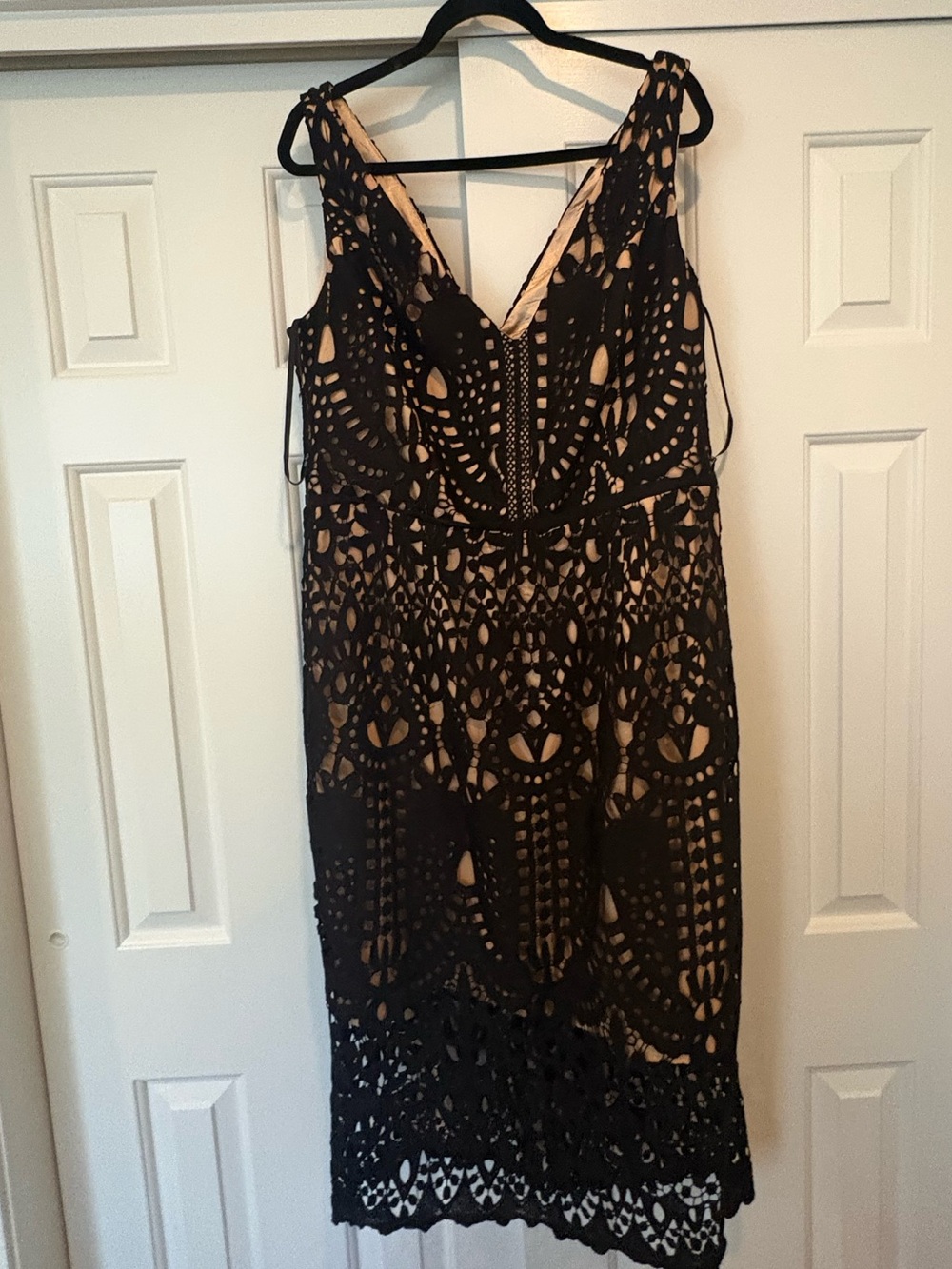 City Chic Black Lace Overlay Nude Slip Midi Dress